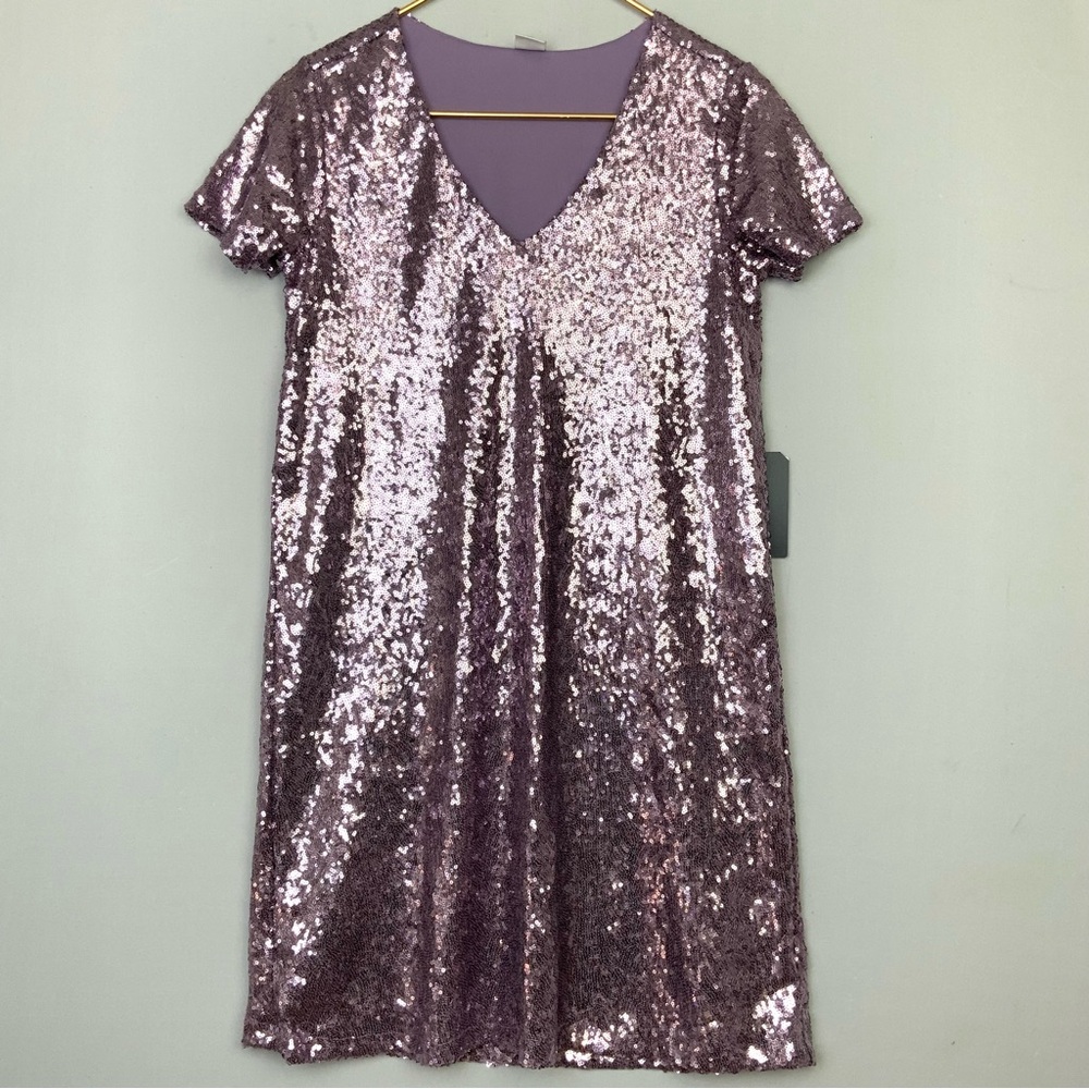Market & Spruce Sz XS Lavender Purple All Over Sequin V-Neck Shift Dress Party